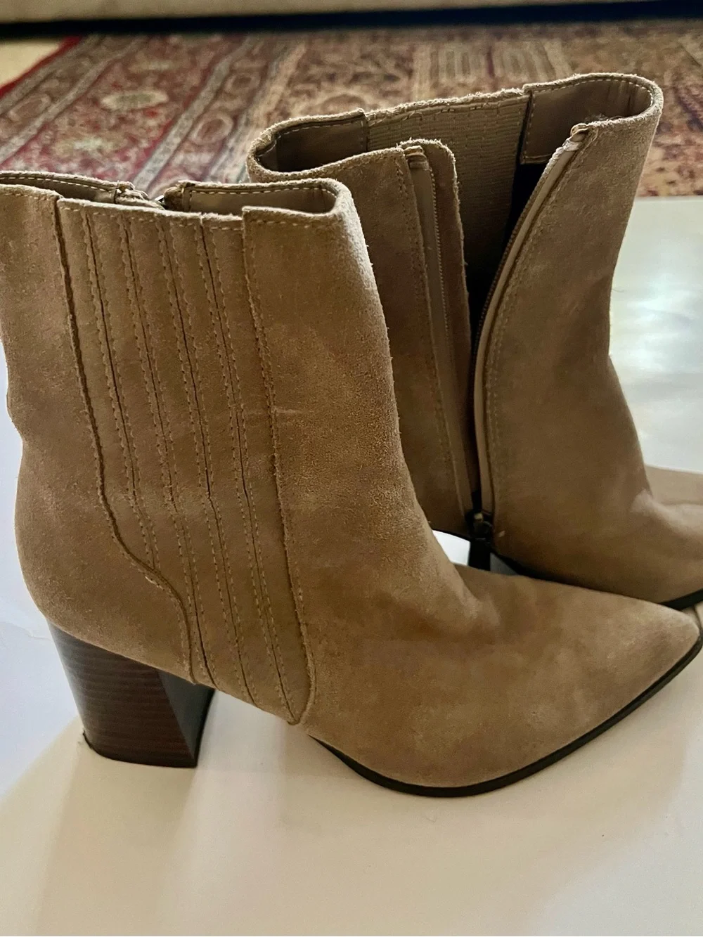 Blondo Suede Ankle Booties in Taupe